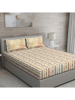 GM - Brown And Beige Abstract 150 Tc Cotton Queen Bedsheet With 2 Pillow Covers