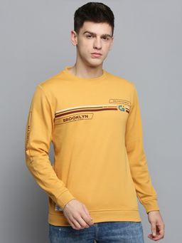 SHOWOFF - Mens Round Neck Printed Yellow Pullover Sweatshirt