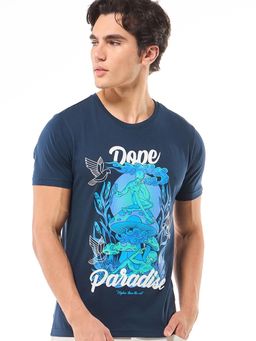 Bewakoof - Men's Blue Dope Paradise Graphic Printed T-shirt