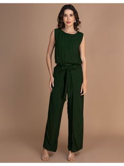 Moomaya - Women Green Round Neck Solid Regular Fit Co-Ord (Set of 2)