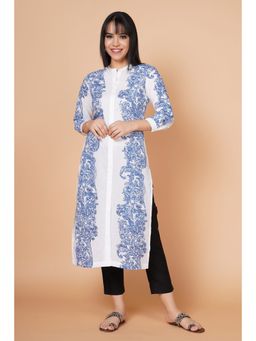 Barara Ethnic - White And Blue Floral Printed Kurta