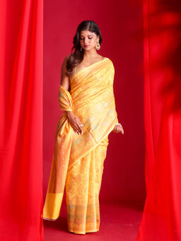 Beatitude - Yellow Woven Banarasi Saree with Unstitched Blouse