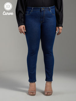 Twenty Dresses by Nykaa Fashion - Curve Brigitte Dark Blue Solid Ankle Length Skinny Fit Jeans