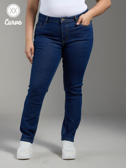 Twenty Dresses by Nykaa Fashion - Curve Marilyn Dark Blue Solid High Waist Slim Fit Denim Jeans