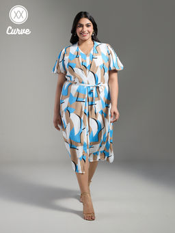 Twenty Dresses by Nykaa Fashion - Curve Multi-Color Abstract Slit Dress with Belt (Set of 2)