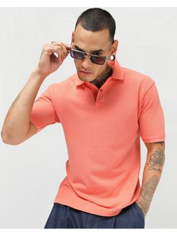Bewakoof - Men'S Coral Orange Acid Wash Polo T-Shirt