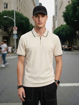 Nobero - Beige Regular Fit Polo T-Shirt