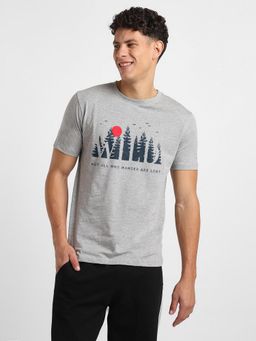 Nobero - Grey Regular Fit Printed T-Shirt