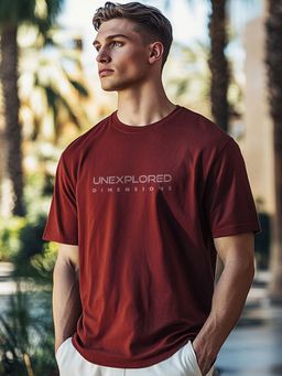 Nobero - Maroon Regular Fit Printed T-Shirt