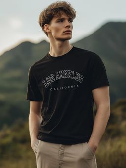 Nobero - Mens Black Regular Fit Printed T-Shirt