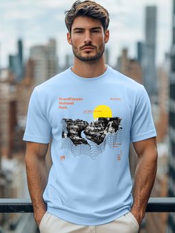 Nobero - Blue Regular Fit Printed T-Shirt