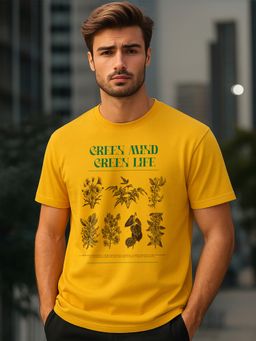 Nobero - Men Yellow Regular Fit Printed T-Shirt