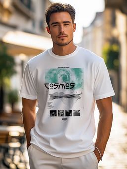 Nobero - Mens White Regular Fit Printed T-Shirt