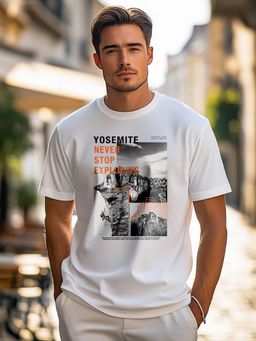 Nobero - White Regular Fit Printed T-Shirt