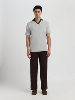 SELECTED HOMME - Men's Short Sleeves Split Neck Grey Polo Tshirt
