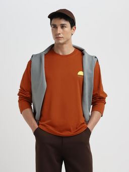 Selected - Men's Relaxed Fit Brown O-Neck T-Shirt