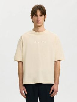SELECTED HOMME - Men's Relaxed Fit Beige T-Shirt