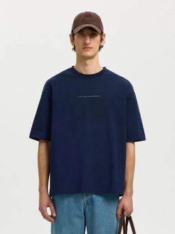 SELECTED HOMME - Men's Relaxed Fit Dark Blue T-Shirt