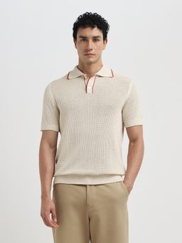 SELECTED HOMME - Men's Knitted Structured Beige Polo Tshirt