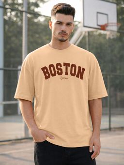 LEOTUDE - Men's Beige Oversized T-Shirt