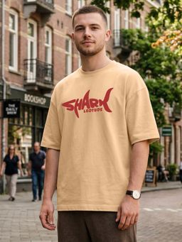 LEOTUDE - Men's Beige Oversized T-Shirt