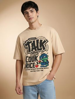 LEOTUDE - Men's Beige Oversized T-Shirt