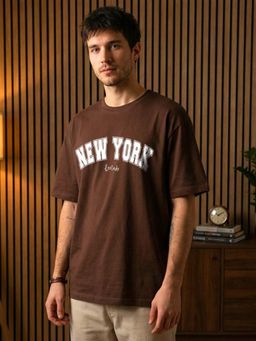 LEOTUDE - Men's Brown Oversized T-Shirt
