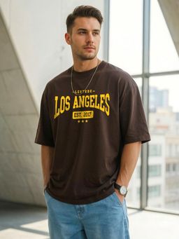 LEOTUDE - Men's Brown Oversized T-Shirt