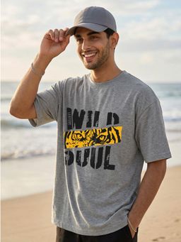 LEOTUDE - Men's Grey Oversized T-Shirt
