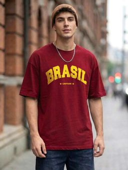 LEOTUDE - Men's Maroon Oversized T-Shirt