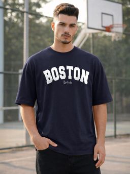 LEOTUDE - Men's Navy Blue Oversized T-Shirt