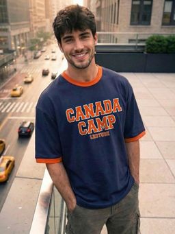 LEOTUDE - Men's Navy Blue Oversized T-Shirt