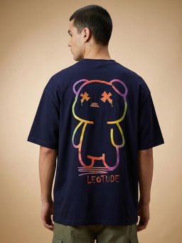 LEOTUDE - Men's Navy Blue Oversized T-Shirt