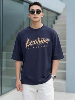 LEOTUDE - Men's Navy Blue Oversized T-Shirt