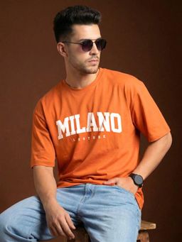 LEOTUDE - Men's Orange Oversized T-Shirt