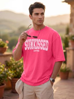 LEOTUDE - Men's Pink Oversized T-Shirt