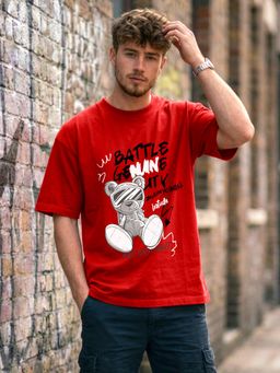 LEOTUDE - Men's Red Oversized T-Shirt