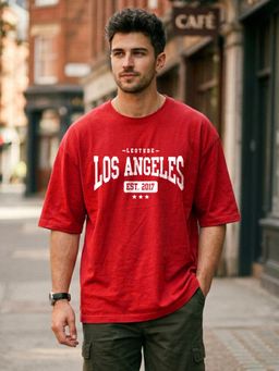 LEOTUDE - Men's Red Oversized T-Shirt