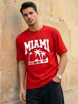 LEOTUDE - Men's Red Oversized T-Shirt