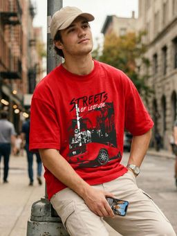 LEOTUDE - Men's Red Oversized T-Shirt