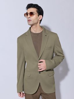 SHOWOFFFF - Men's Olive Single Breasted Blazer with Notch Lapel