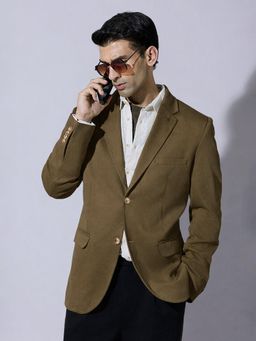 SHOWOFFFF - Men's Olive Single Breasted Tailored Fit Blazer