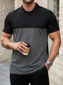 LEOTUDE - Men's Black Polo T-Shirt