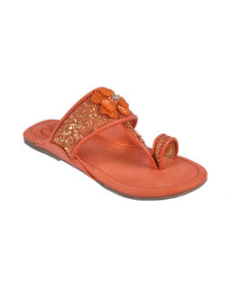 PREET KAUR - Orange Embellished Kolhapuris
