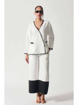 CINCIN Fashion - Womens White Crepe V-Neck Colorblock Co-Ord Set