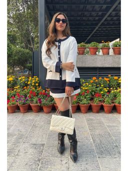 CINCIN Fashion - Womens White Crepe Round Neck Solid Top with Skirt