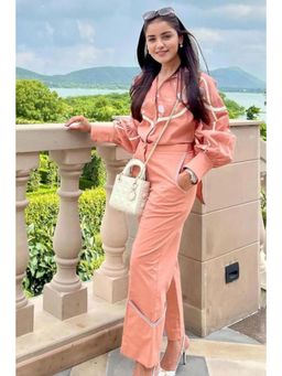 CINCIN Fashion - Womens Pink Poplin V-Neck Embroidered Shirt Co-Ord Set
