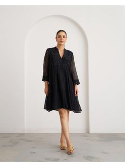 Vaaya - The Twilight Black Mul Chanderi Mini Dress