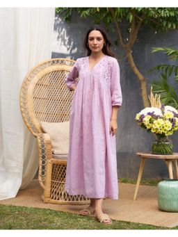 Vaaya - Lavender Pure Mul Lace Yoke Maxi Dress