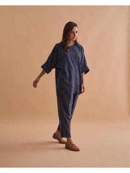 Vaaya - Navy Solid Handwoven Cotton Weave Co-Ord Set